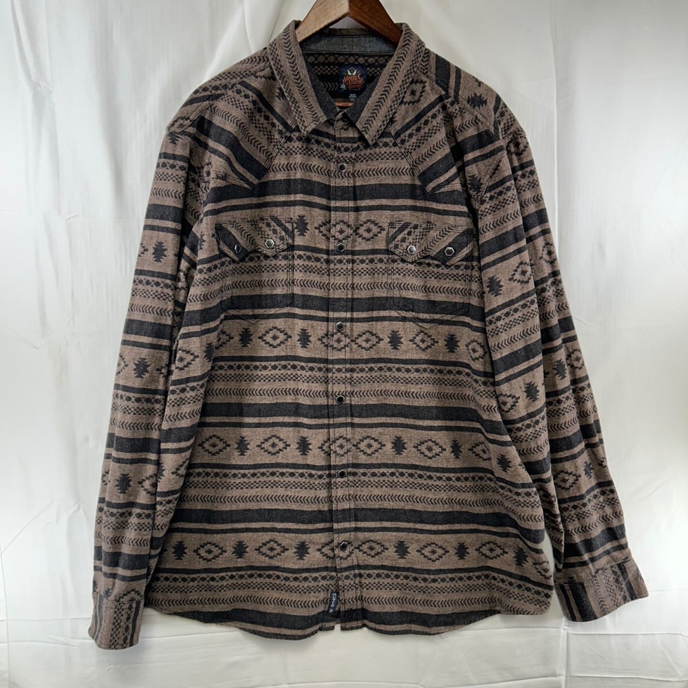 Moonshine Spirit Western Shirt Mens XXL Brown Aztec Snap Front Brad Paisley